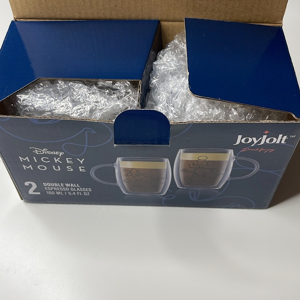 NEW JoyJolt Disney Mickey Mouse & Pluto Double Wall Glass Mugs - 5.4 oz Set of 2 - Picture 2 of 12